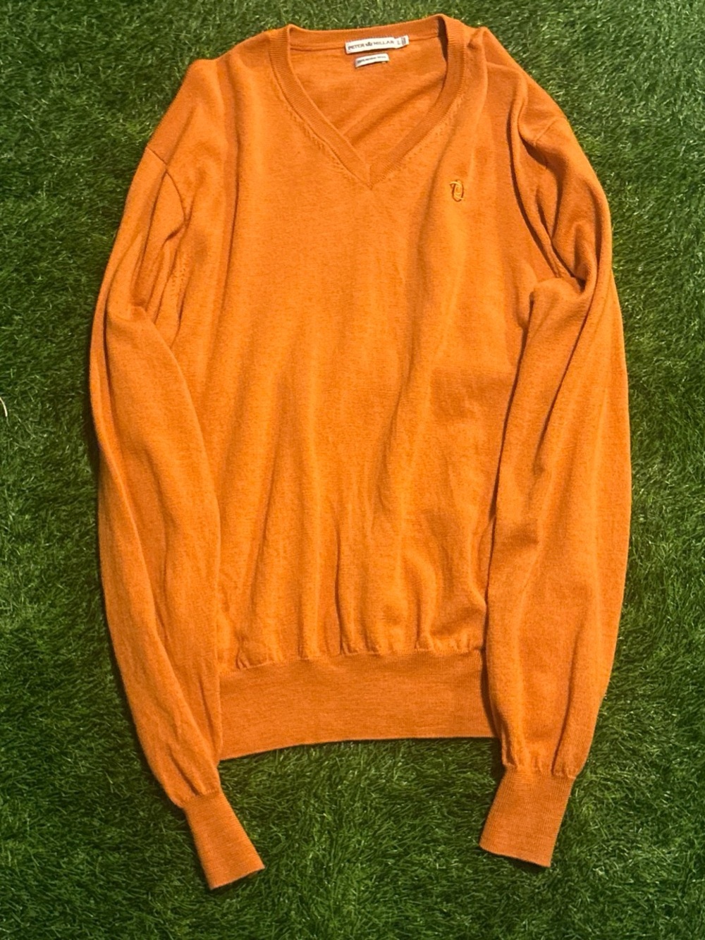Peter Millar Orange V-Neck Merino Wool   Sweater Large
